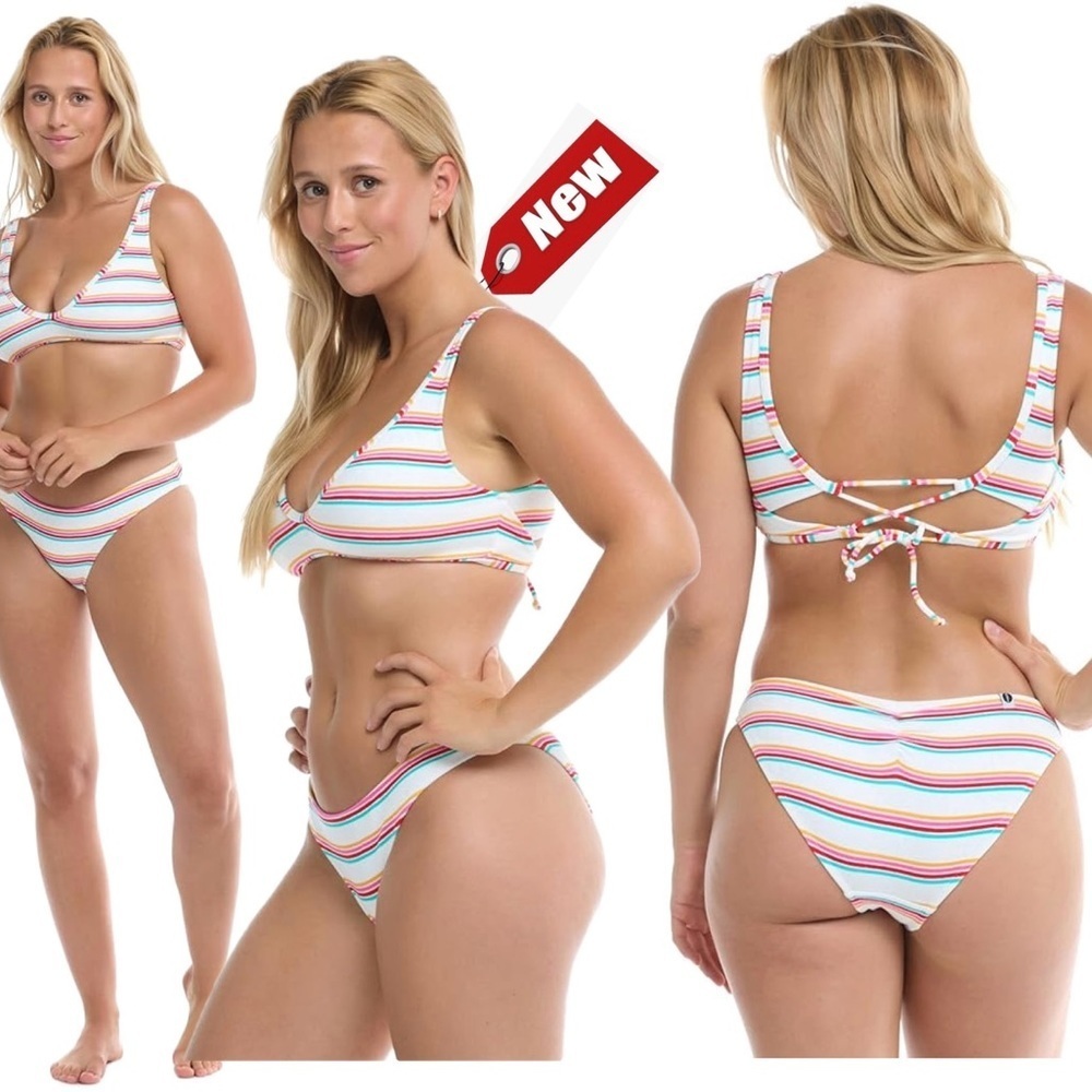 EIDON Women's white striped Color Field Bikini Swimsuit Sz S/DD NWT